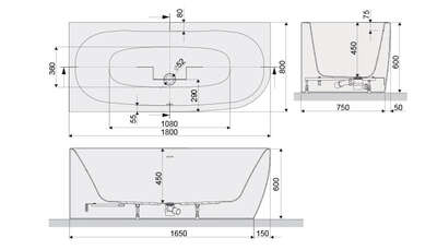 Image du produit BAIGNOIRE GRETA MONOLINE ASYMETRIQUE 180x80 BLANC