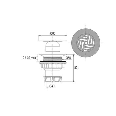 Image du produit BONDE DOUCHE D.60 SORTIE VERTICALE A GRILLE
