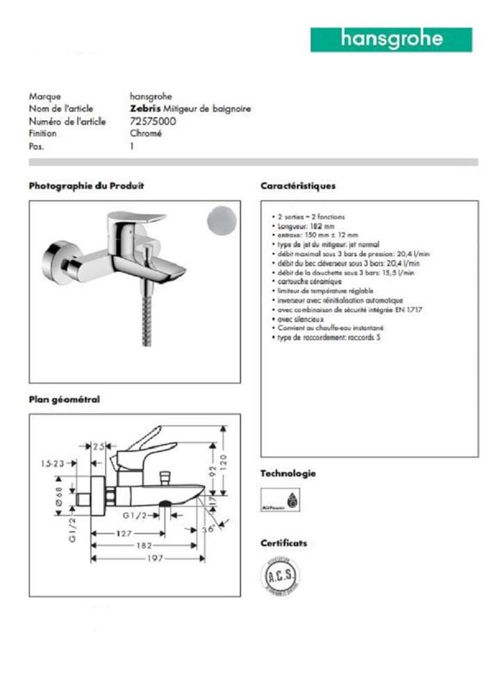Image du produit MITIGEUR BAIN/DOUCHE ZEBRIS CHROME