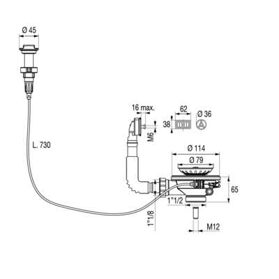 Image du produit BONDE EVIER 1 CUVE D.90mm  A CABLE