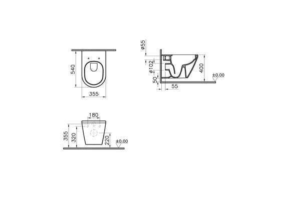 Image du produit PACK WC SUSPENDU SANS BRIDE 54 VITRA FLUSH INTEGRA
