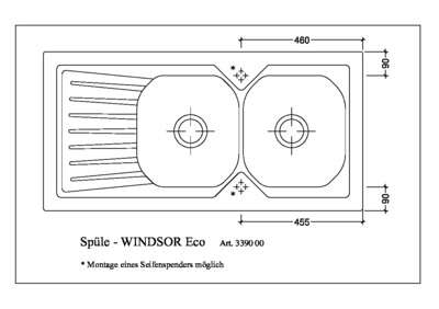 Image du produit EVIER A POSER WINDSOR+ 120x60 AVEC VIDAGE MANUEL