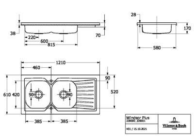 Image du produit EVIER A POSER WINDSOR+ 120x60 AVEC VIDAGE MANUEL