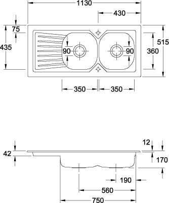 Image du produit EVIER ENCASTRE NESTOR+ 112X51 BONDE 90