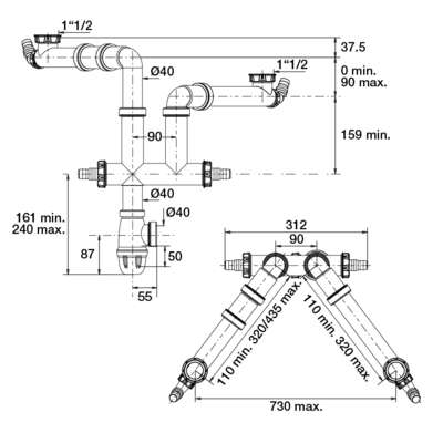 Image du produit TUBULURE CONNECTIC EVIER 2 CUVES D.40