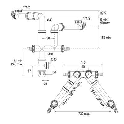 Image du produit TUBULURE CONNECTIC EVIER 2 CUVES D.40