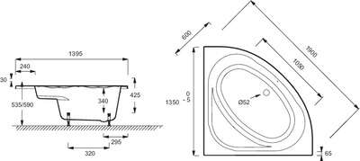 Image du produit BAIGNOIRE ANGLE DOMO 135x135