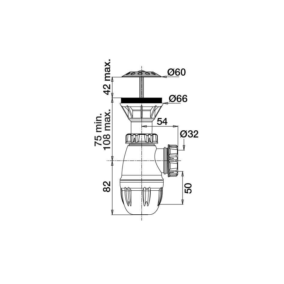 Image du produit BONDE A GRILLE URINOIR +SIPHON D.60