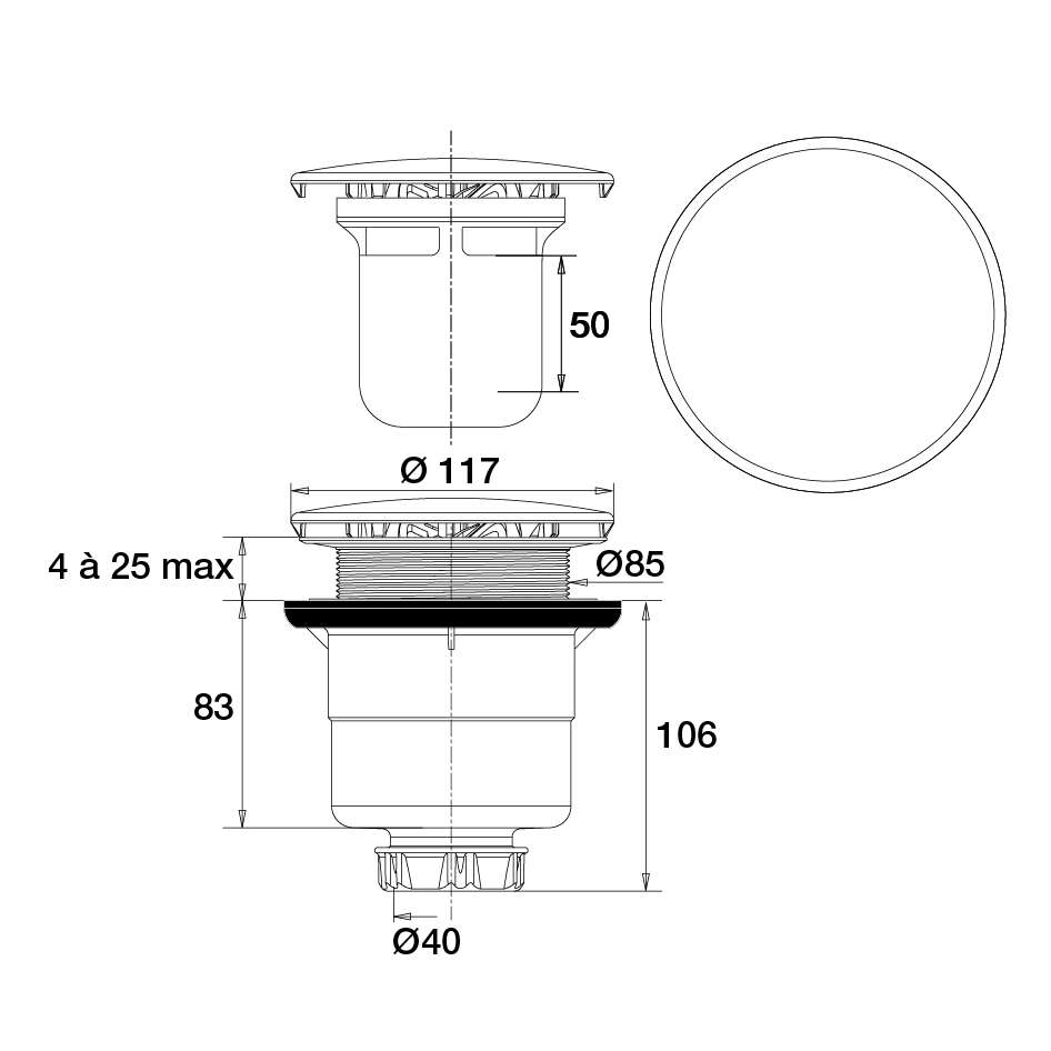 Image du produit BONDE DOUCHE D.90 SORTIE VERTICALE