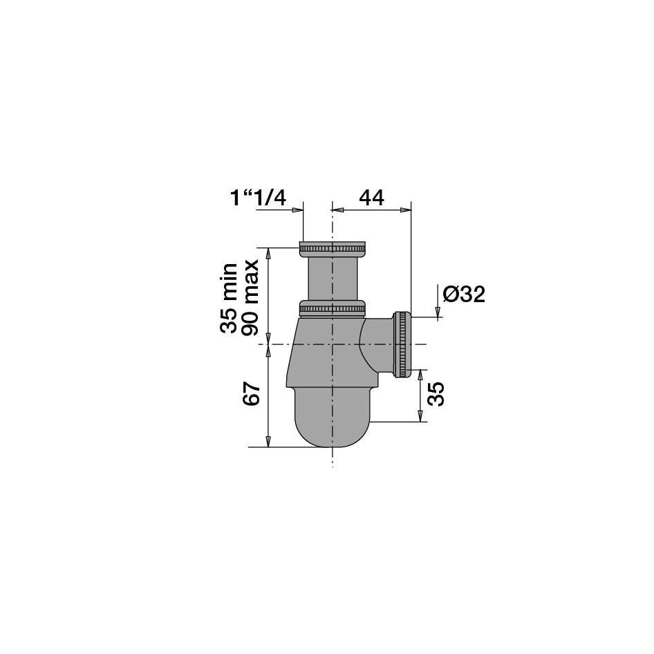 Image du produit SIPHON LAVABO D.32 REGL. 35/90mm CHROME