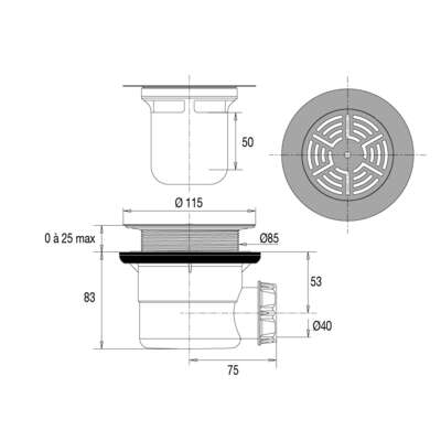 Image du produit BONDE DOUCHE D.90 HORIZONTAL GRILLE RONDE