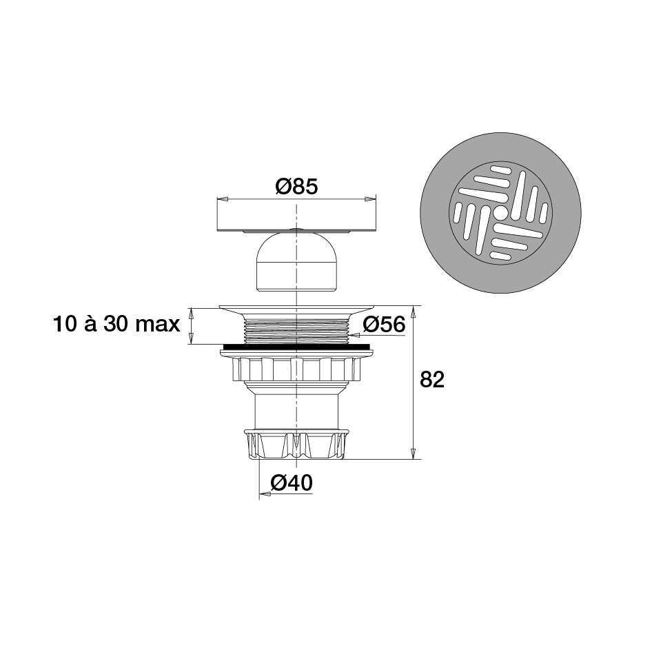 Image du produit BONDE DOUCHE D.60 SORTIE VERTICALE A GRILLE