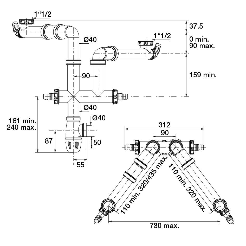 Image du produit TUBULURE CONNECTIC EVIER 2 CUVES D.40