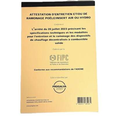 Image du produit  ATTESTATIONS D'ENTRETIEN /RAMONAGE POELE/INSERT AIR HYDRO